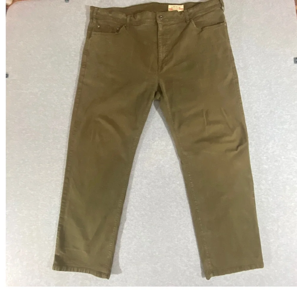 Orvis Five Pocket Pants Mens 42x29 Olive Green Cotton Stretch Straight Leg Twill